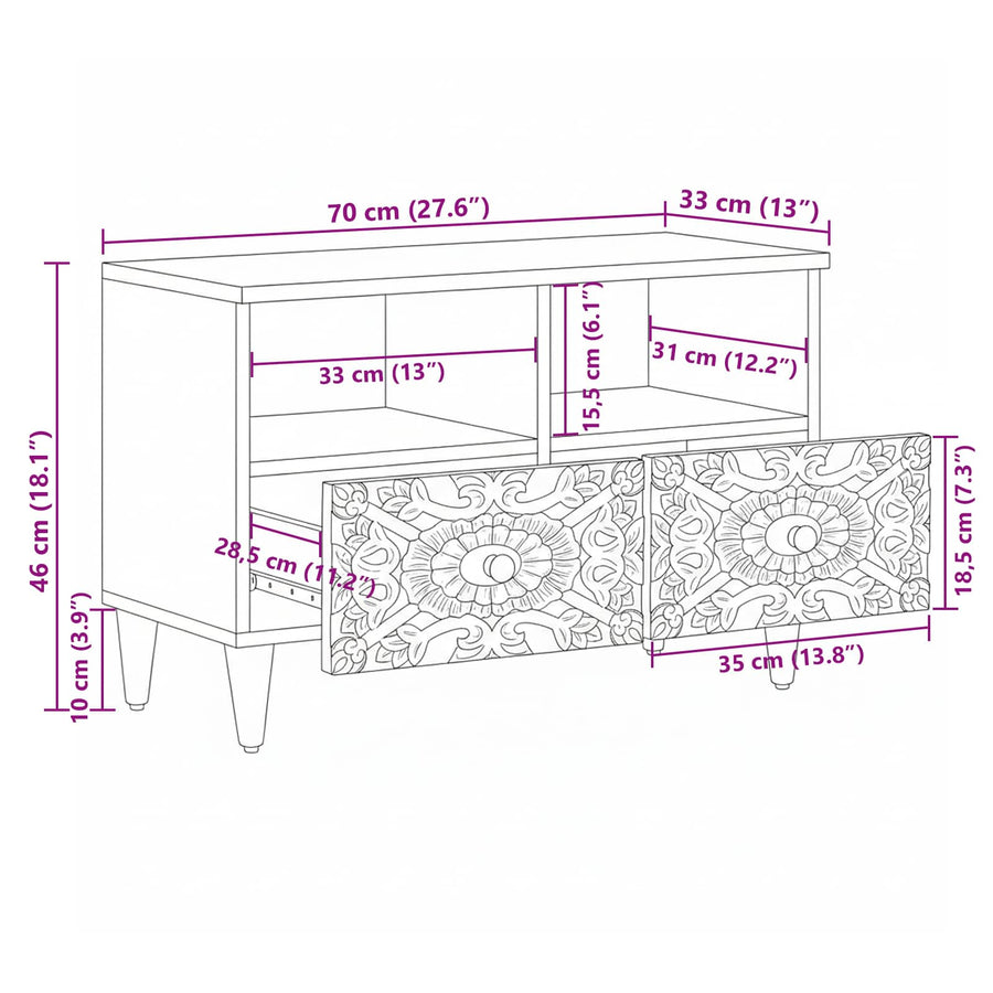 TV-kast met opslag Wit 70 x 33,5 x 46 cm Massief Mango Hout