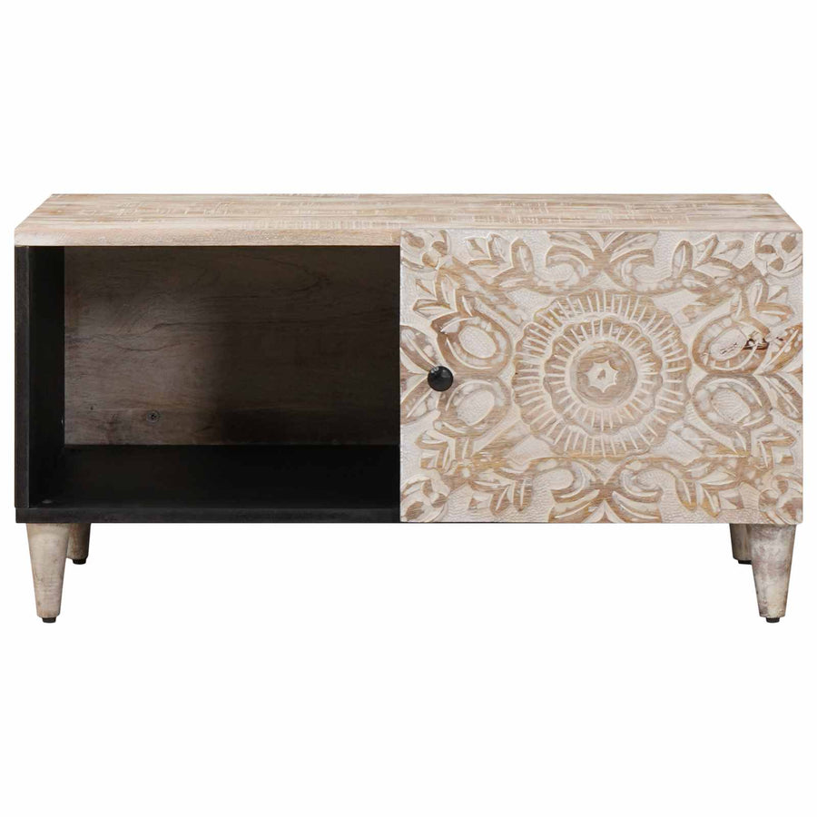 Salontafel Wit 80 x 50 x 40 cm Massief Mango Hout
