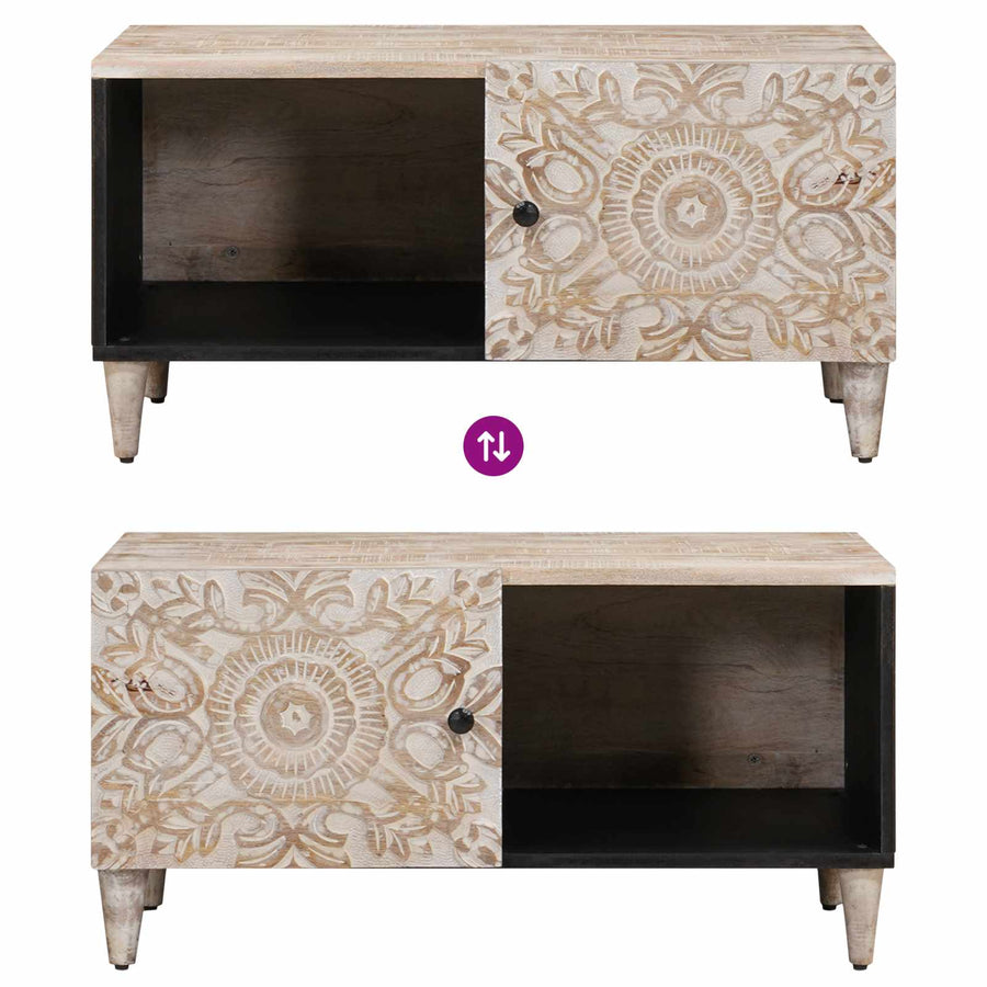 Salontafel Wit 80 x 50 x 40 cm Massief Mango Hout