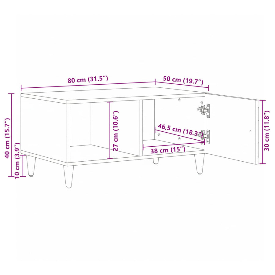 Salontafel Wit 80 x 50 x 40 cm Massief Mango Hout