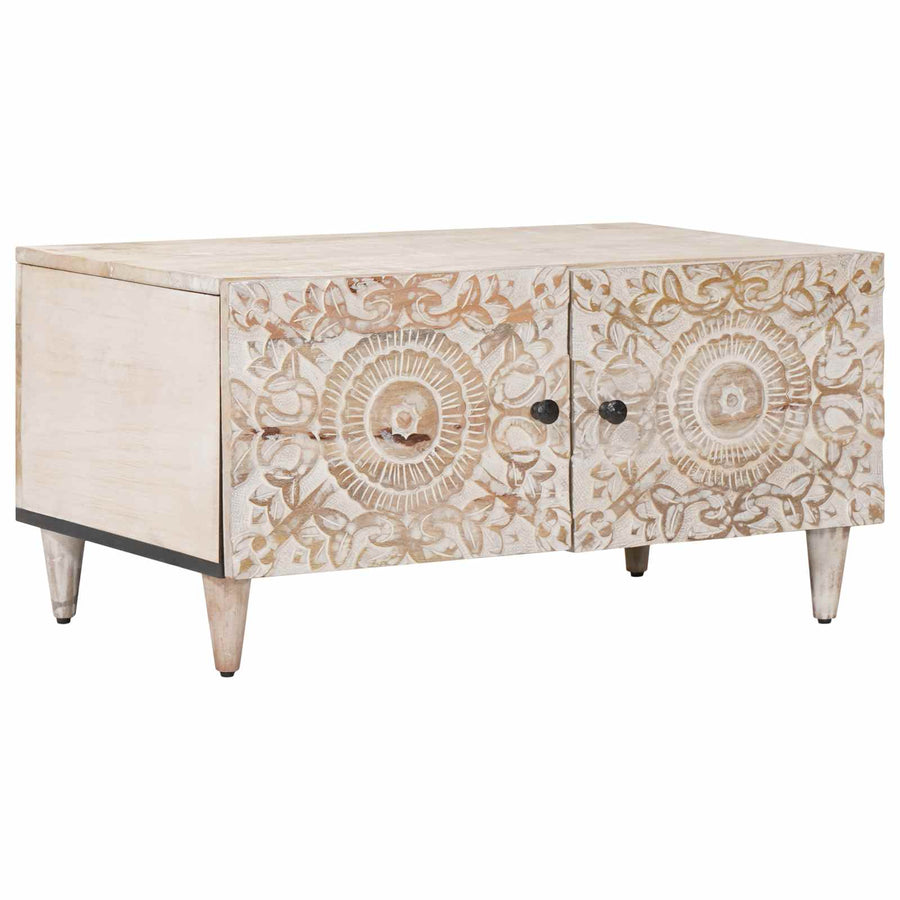 Salontafel Wit 80 x 50 x 40 cm Massief Mango Hout