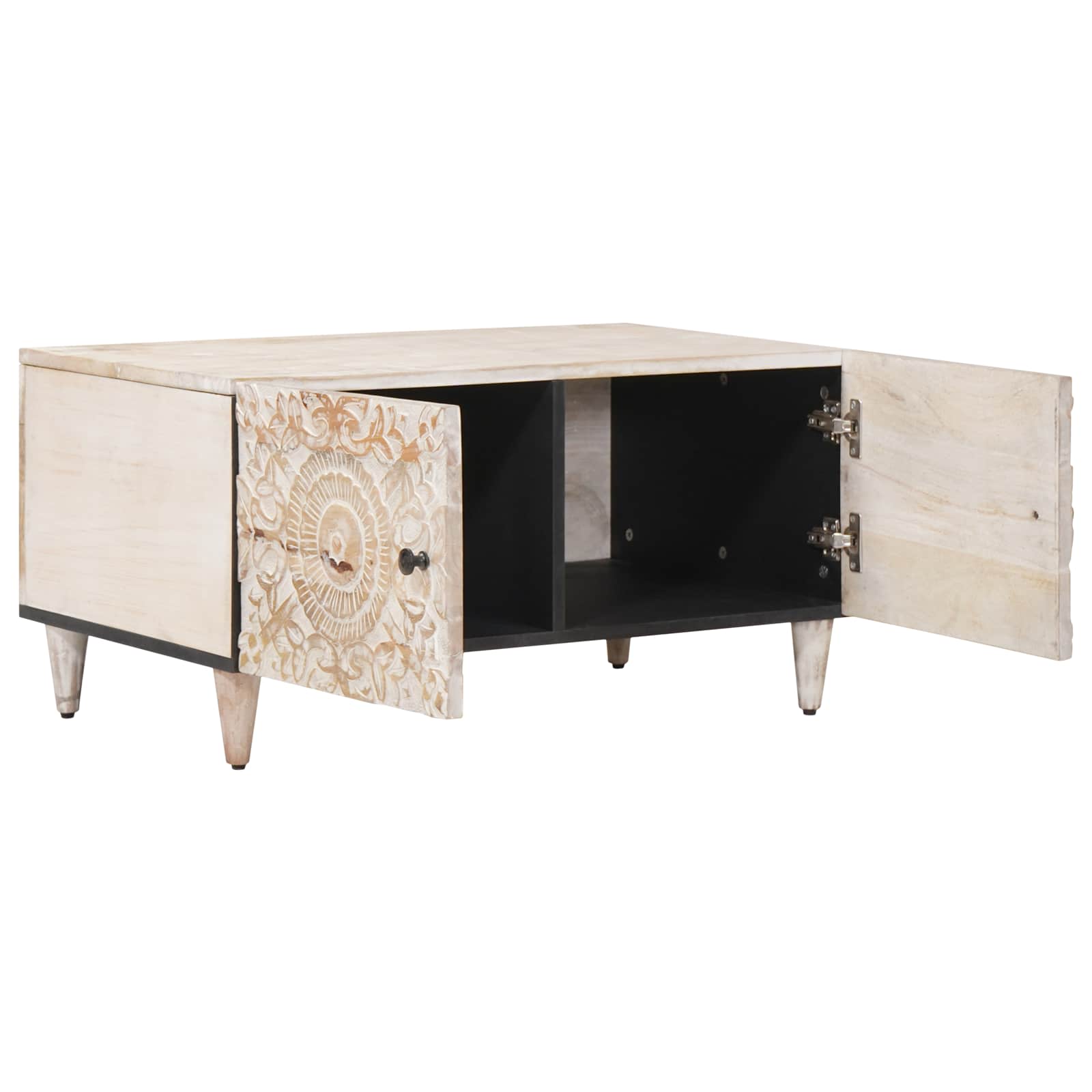 Salontafel Wit 80 x 50 x 40 cm Massief Mango Hout