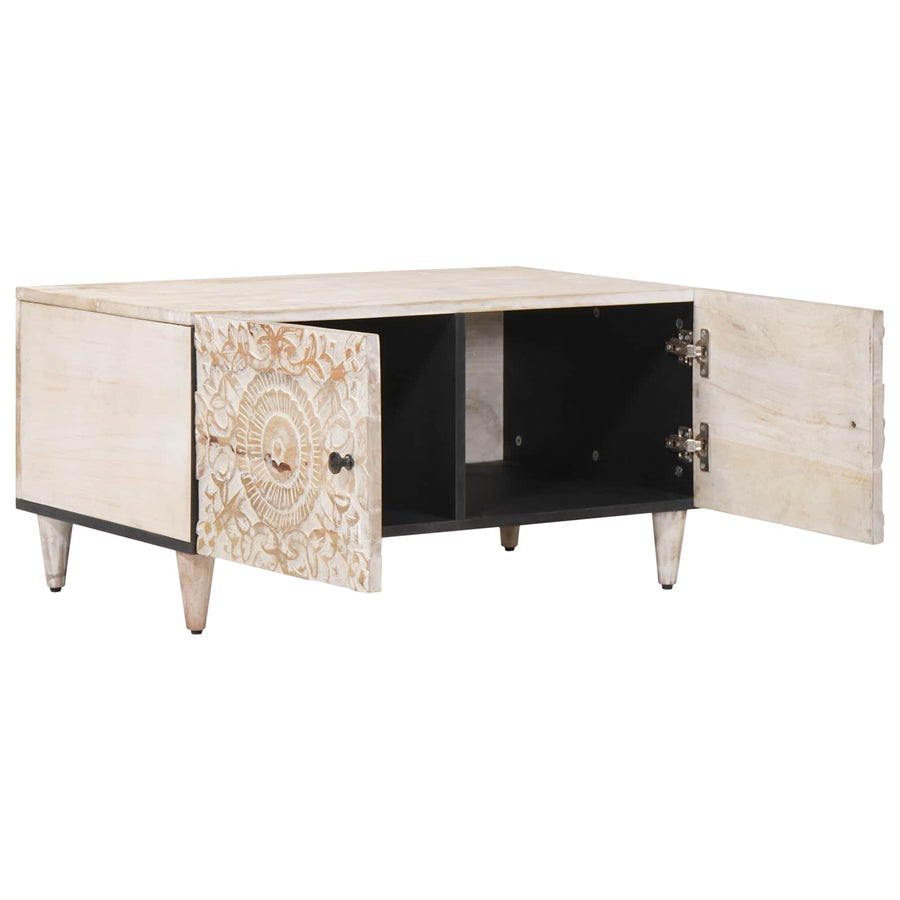 Salontafel Wit 80 x 50 x 40 cm Massief Mango Hout