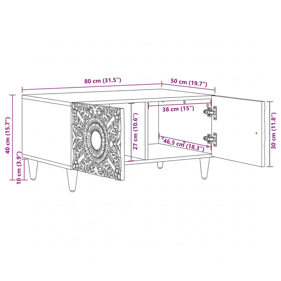 Salontafel Wit 80 x 50 x 40 cm Massief Mango Hout