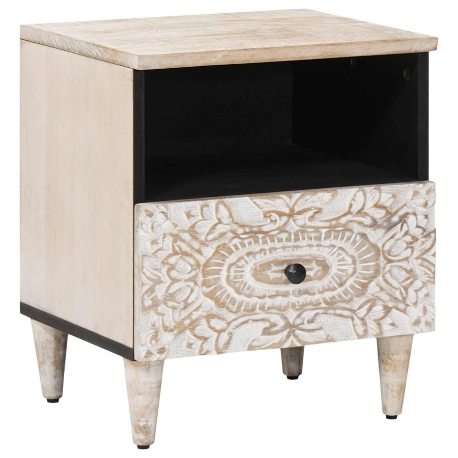Bed kast met lade Wit 40 x 33 x 46 cm Massief Mango Hout