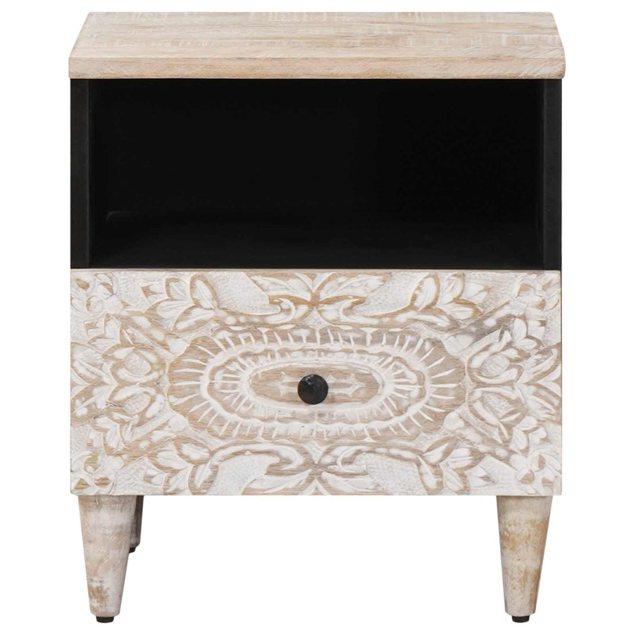 Bed kast met lade Wit 40 x 33 x 46 cm Massief Mango Hout