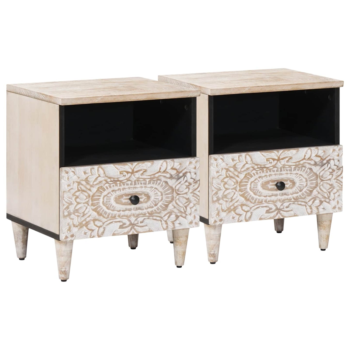 Bed kast met lade 2 pcs Wit 40 x 33 x 46 cm Massief Mango Hout