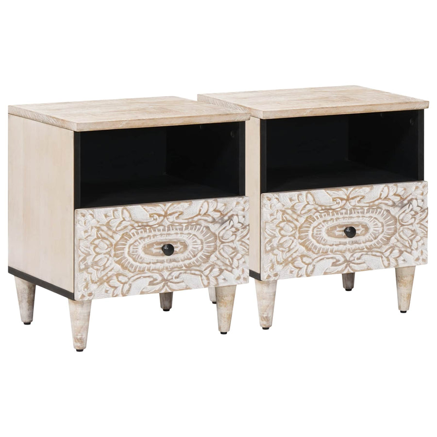 Bed kast met lade 2 pcs Wit 40 x 33 x 46 cm Massief Mango Hout