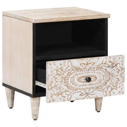 Bed kast met lade 2 pcs Wit 40 x 33 x 46 cm Massief Mango Hout