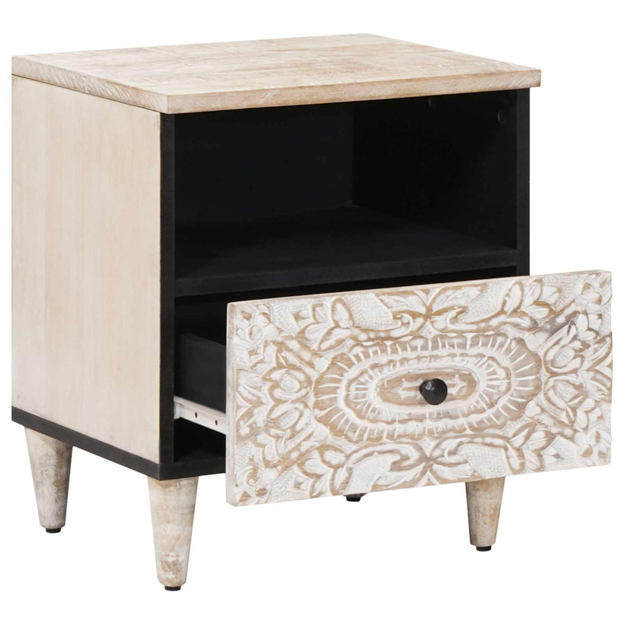 Bed kast met lade 2 pcs Wit 40 x 33 x 46 cm Massief Mango Hout