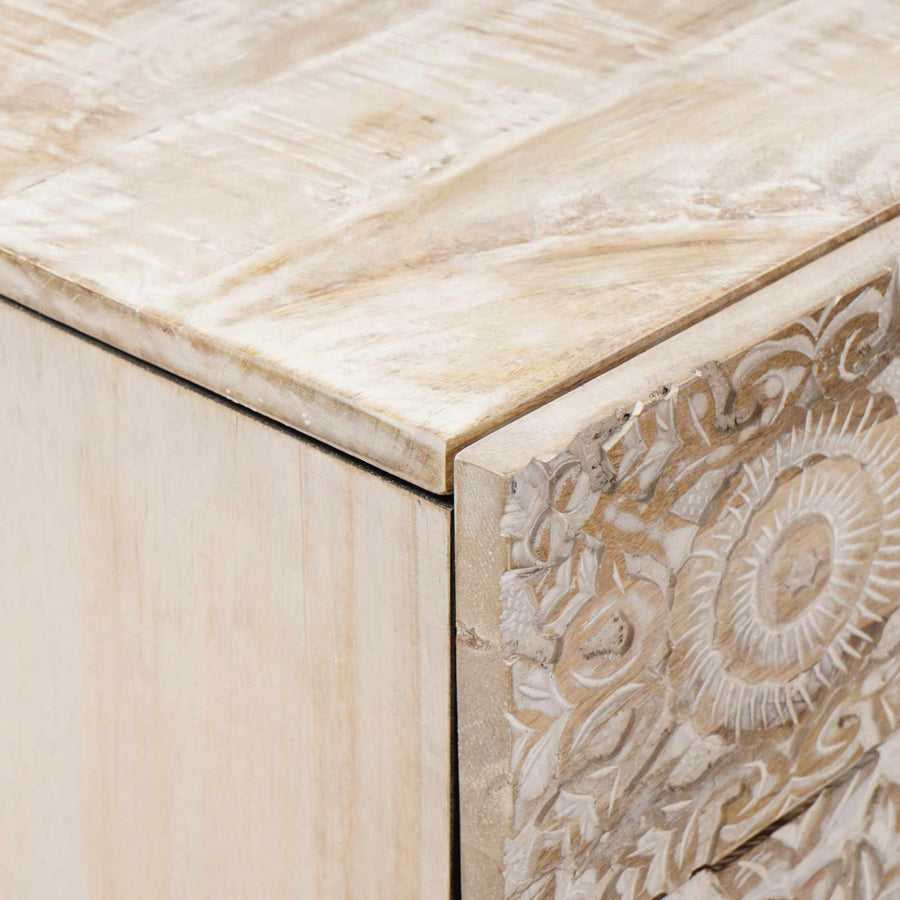 Bed kast met lade Wit 50 x 33 x 60 cm Massief Mango Hout
