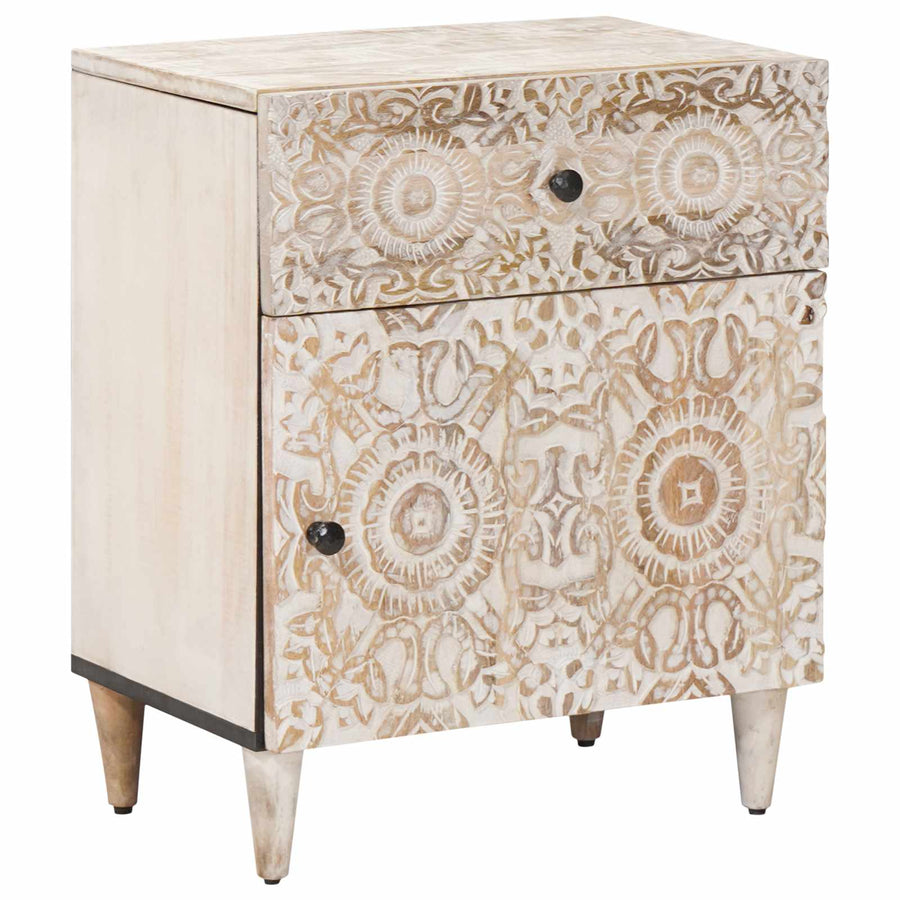 Bed kast met lade Wit 50 x 33 x 60 cm Massief Mango Hout