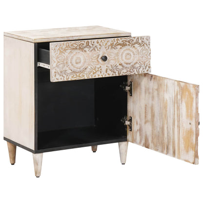 Bed kast met lade Wit 50 x 33 x 60 cm Massief Mango Hout