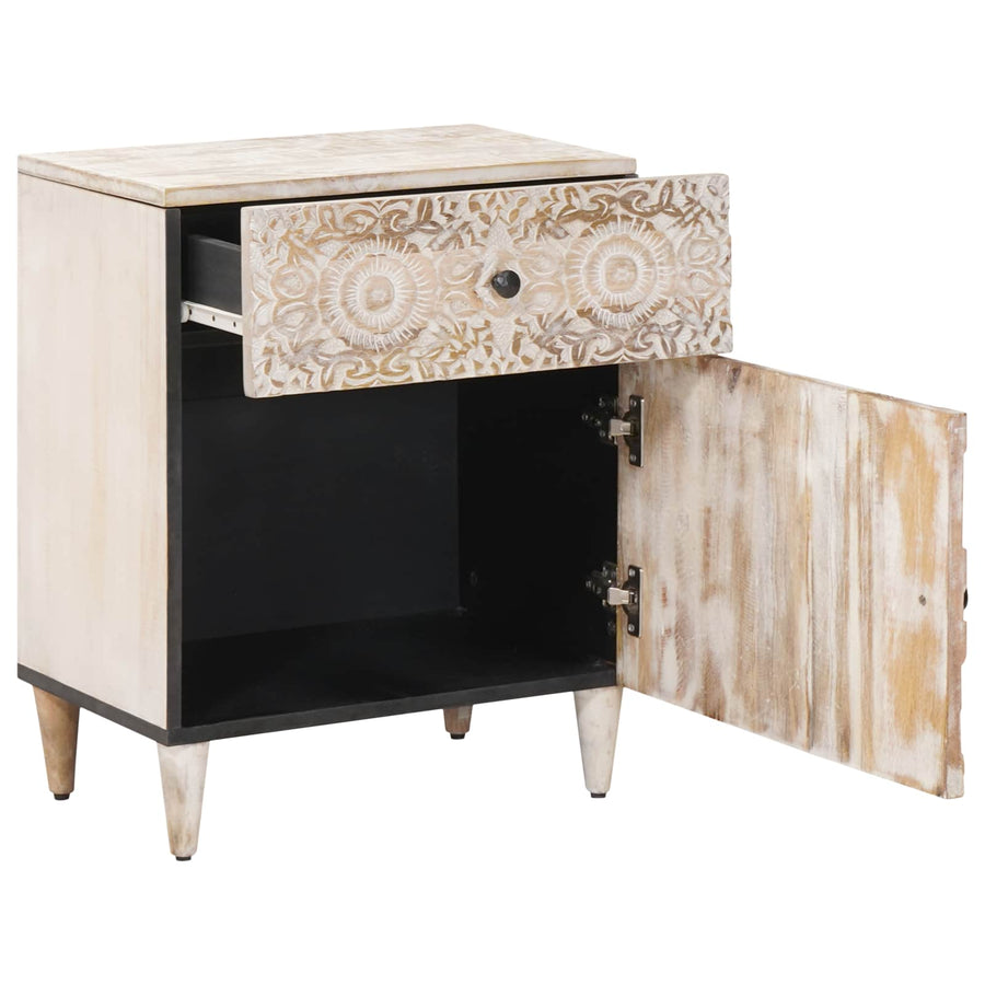 Bed kast met lade Wit 50 x 33 x 60 cm Massief Mango Hout