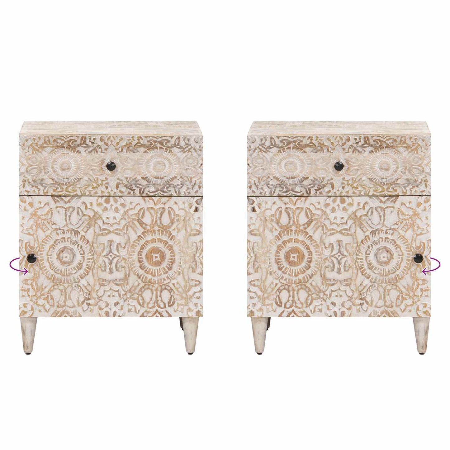 Bed kast met lade Wit 50 x 33 x 60 cm Massief Mango Hout