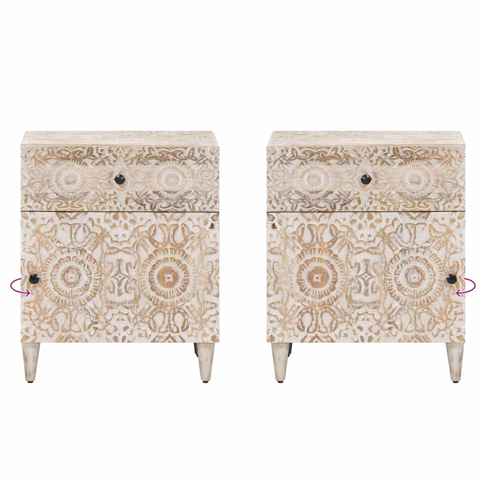 Bed kast met lade Wit 50 x 33 x 60 cm Massief Mango Hout