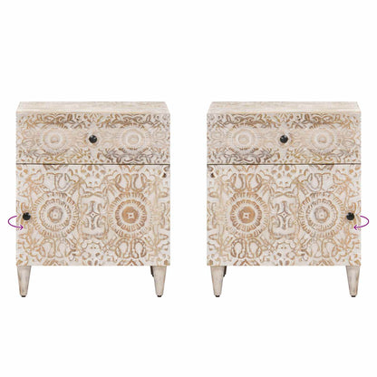 Bed kast met lade Wit 50 x 33 x 60 cm Massief Mango Hout