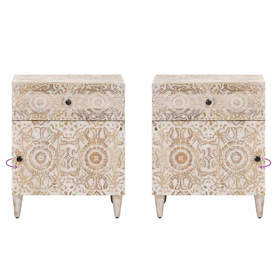 Bed kast met lade Wit 50 x 33 x 60 cm Massief Mango Hout