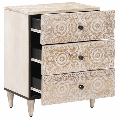 Bed kast met lade Wit 50 x 33 x 60 cm Massief Mango Hout