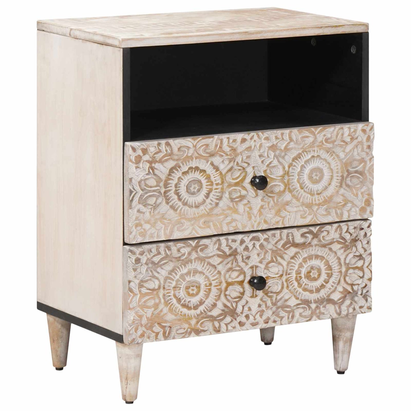 Bed kast met lade Wit 50 x 33 x 60 cm Massief Mango Hout