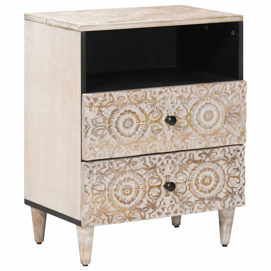 Bed kast met lade Wit 50 x 33 x 60 cm Massief Mango Hout