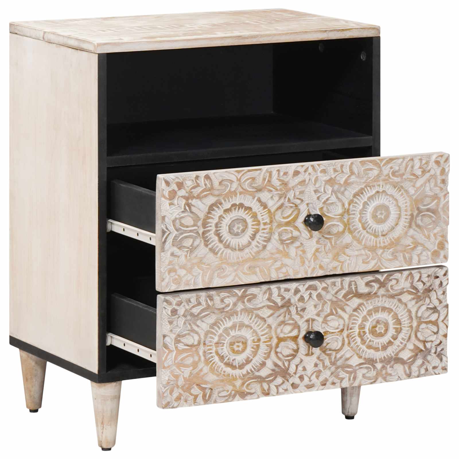 Bed kast met lade Wit 50 x 33 x 60 cm Massief Mango Hout
