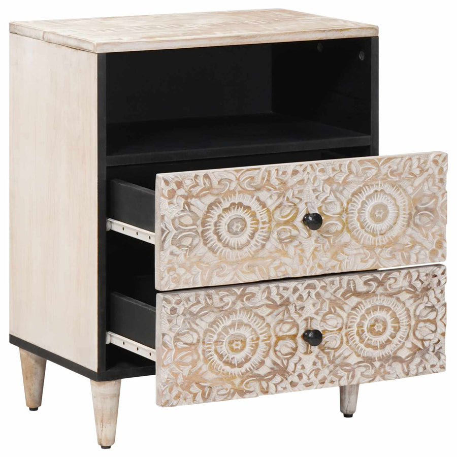Bed kast met lade Wit 50 x 33 x 60 cm Massief Mango Hout