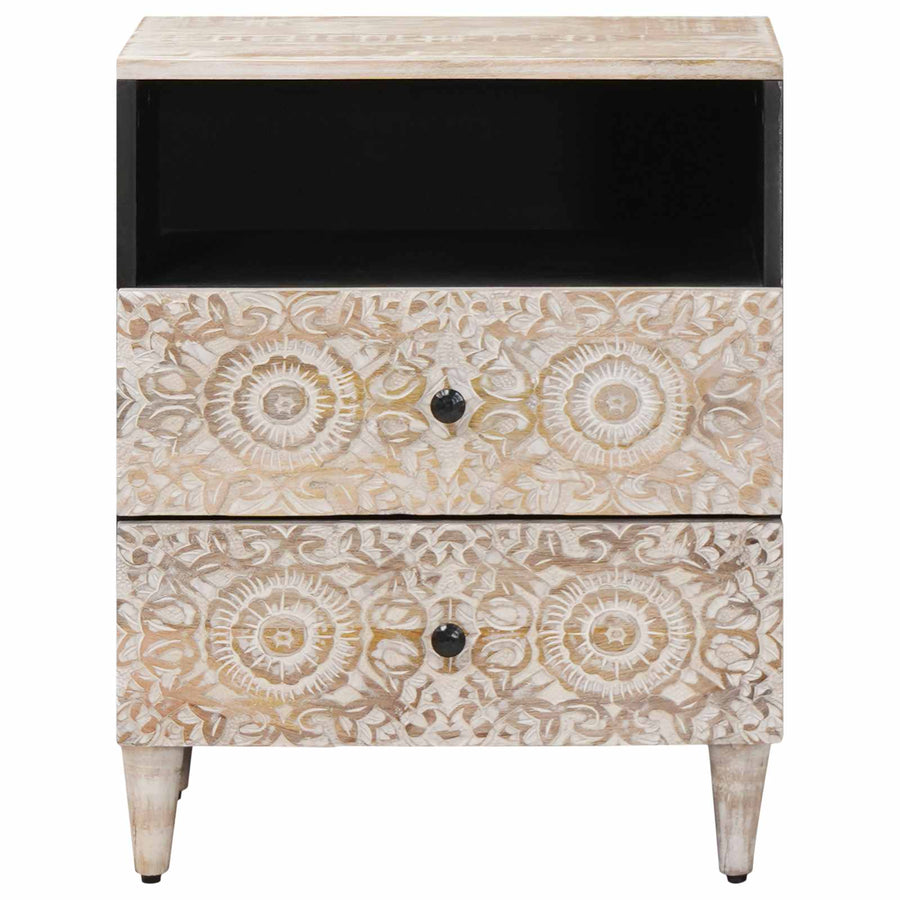 Bed kast met lade Wit 50 x 33 x 60 cm Massief Mango Hout