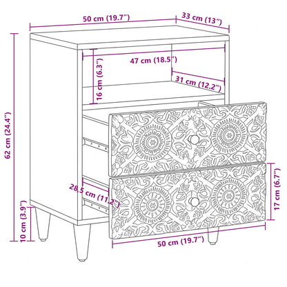 Bed kast met lade Wit 50 x 33 x 60 cm Massief Mango Hout