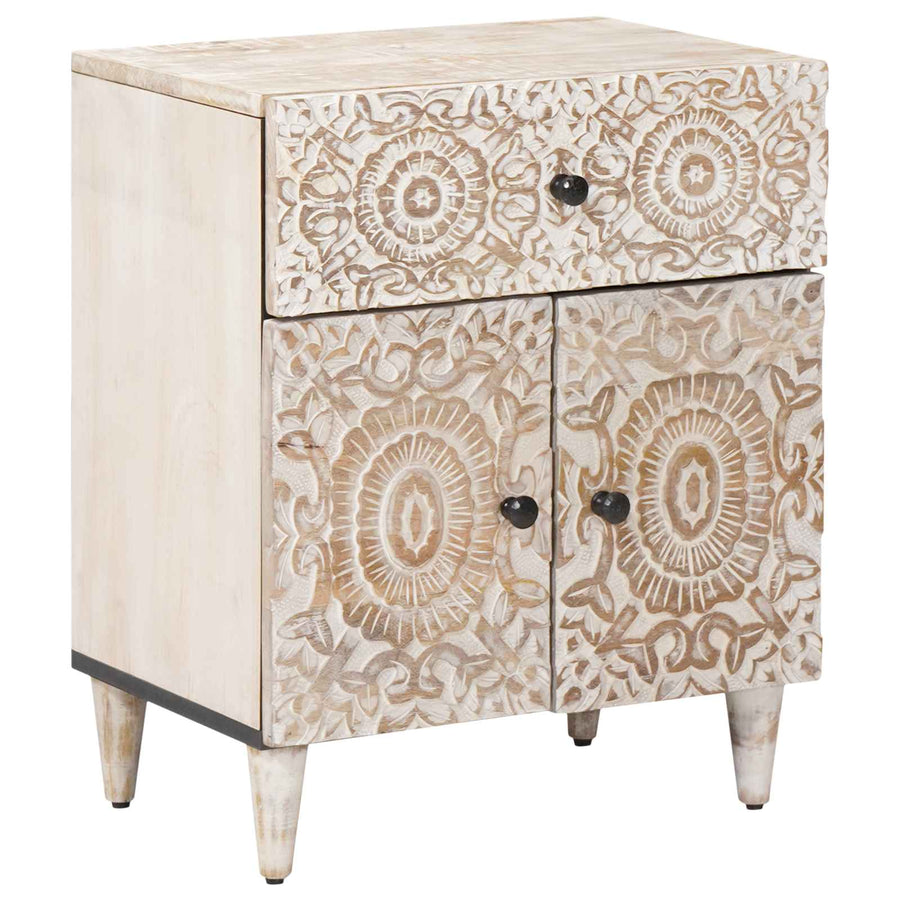 Bed kast met lade Wit 50 x 33 x 60 cm Massief Mango Hout
