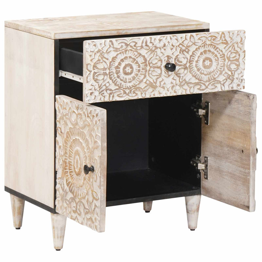 Bed kast met lade Wit 50 x 33 x 60 cm Massief Mango Hout