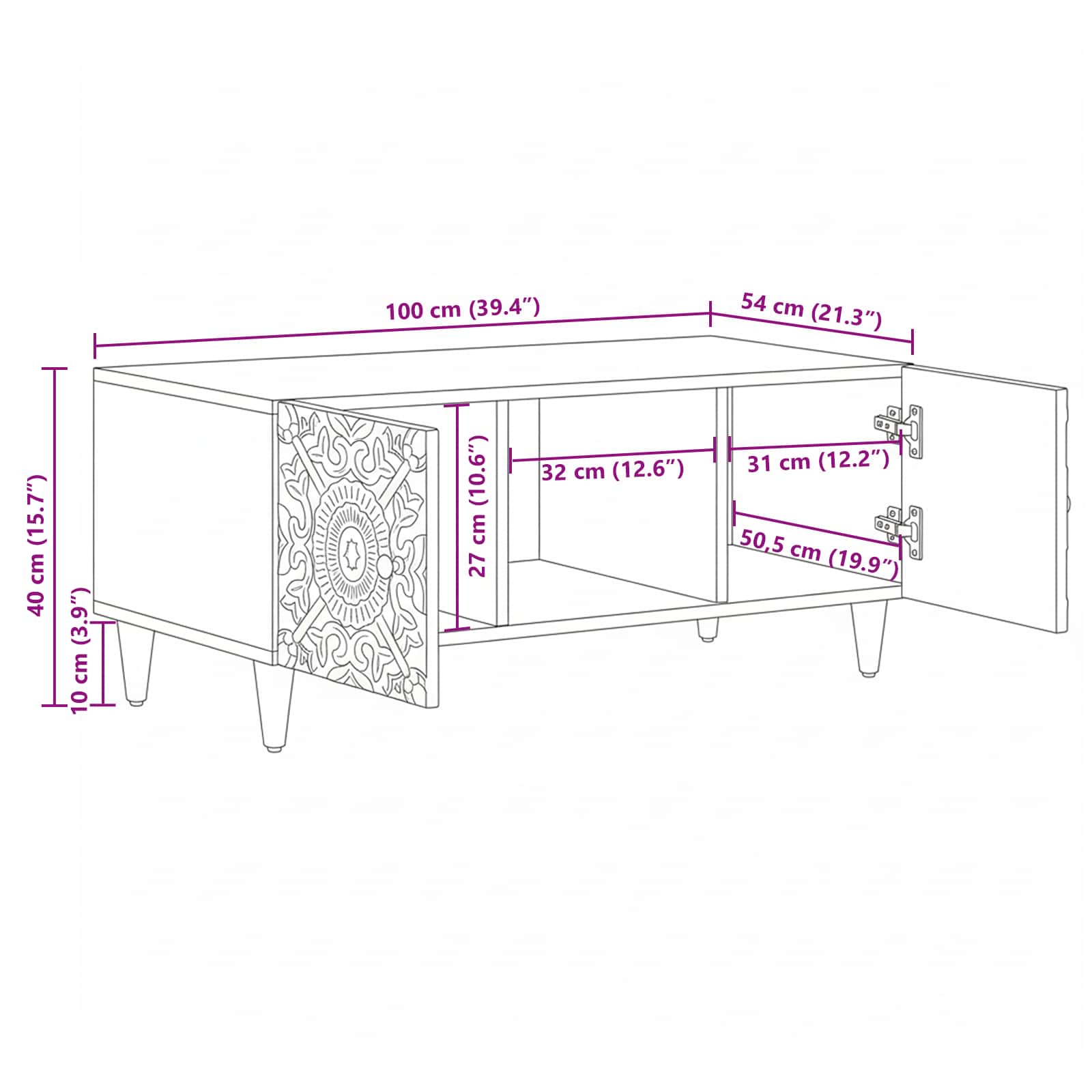 Salontafel Wit 100 x 54 x 40 cm Massief Mango Hout