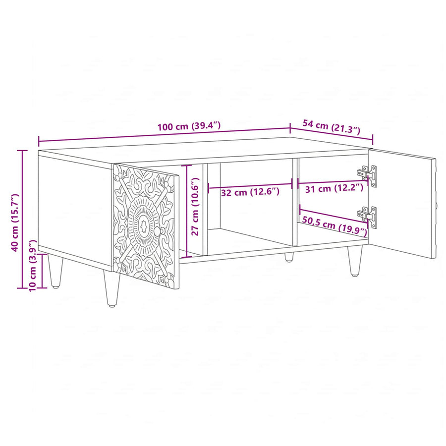 Salontafel Wit 100 x 54 x 40 cm Massief Mango Hout
