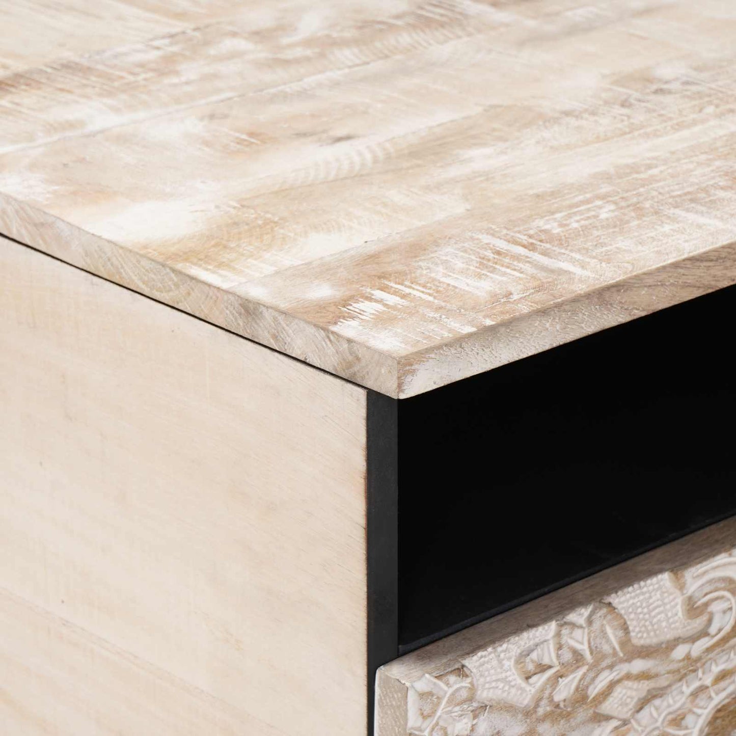 Salontafel met lade Wit 80 x 54 x 40 cm Massief Mango Hout