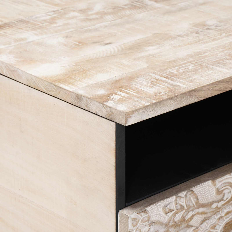 Salontafel met lade Wit 80 x 54 x 40 cm Massief Mango Hout