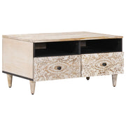 Salontafel 80x54x40 cm massief mango hout wit met lade