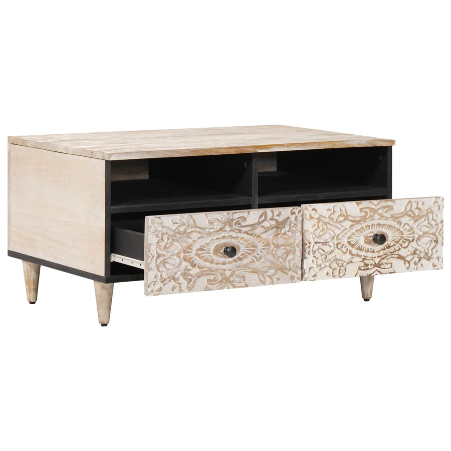 Salontafel met lade Wit 80 x 54 x 40 cm Massief Mango Hout