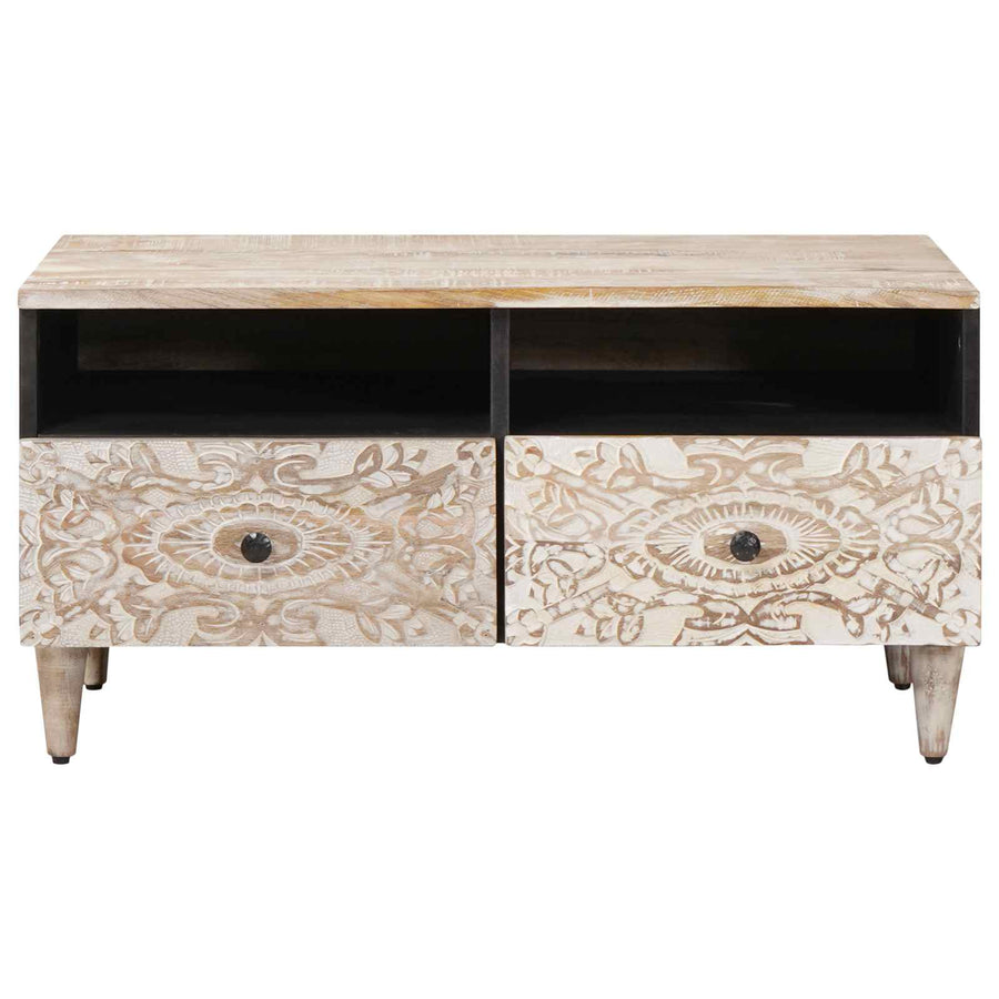 Salontafel met lade Wit 80 x 54 x 40 cm Massief Mango Hout