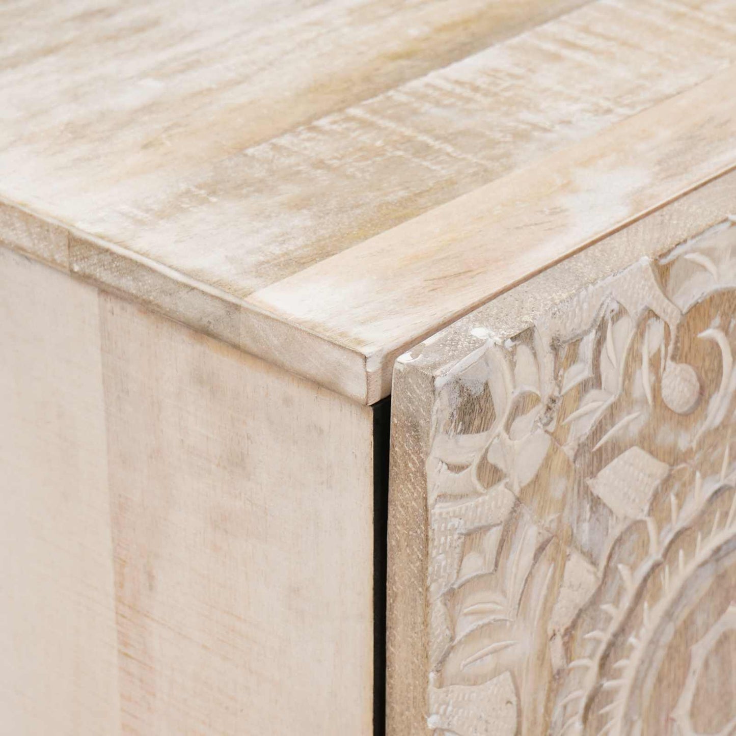TV-kast met lade Wit 105 x 33,5 x 46 cm Massief Mango Hout