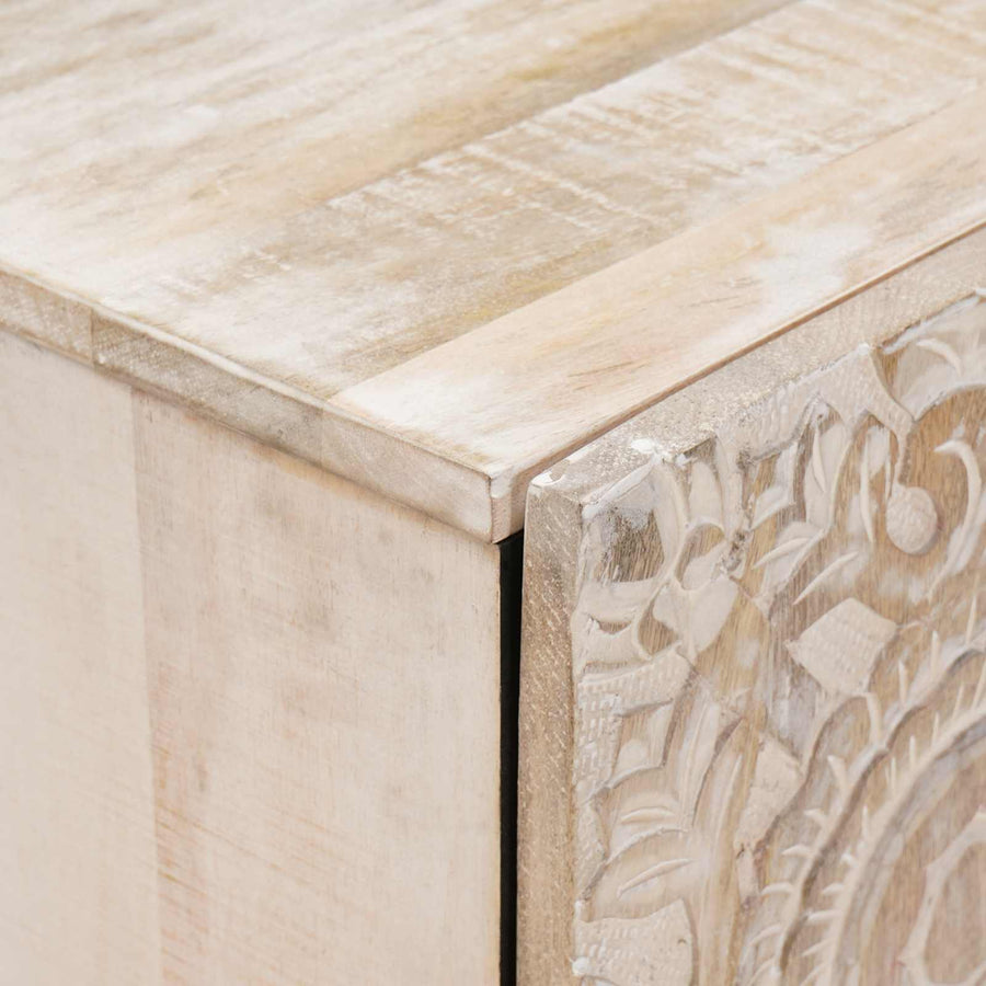TV-kast met lade Wit 105 x 33,5 x 46 cm Massief Mango Hout