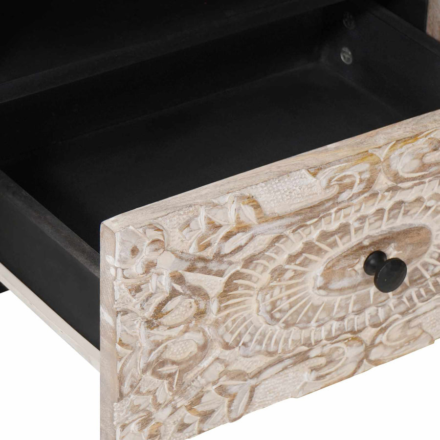 TV-kast met lade Wit 105 x 33,5 x 46 cm Massief Mango Hout