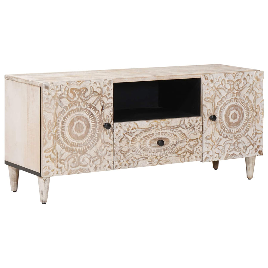 TV-kast met lade Wit 105 x 33,5 x 46 cm Massief Mango Hout