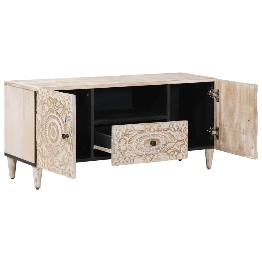 TV-kast met lade Wit 105 x 33,5 x 46 cm Massief Mango Hout