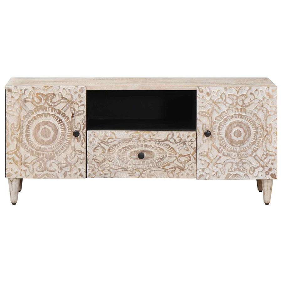 TV-kast met lade Wit 105 x 33,5 x 46 cm Massief Mango Hout