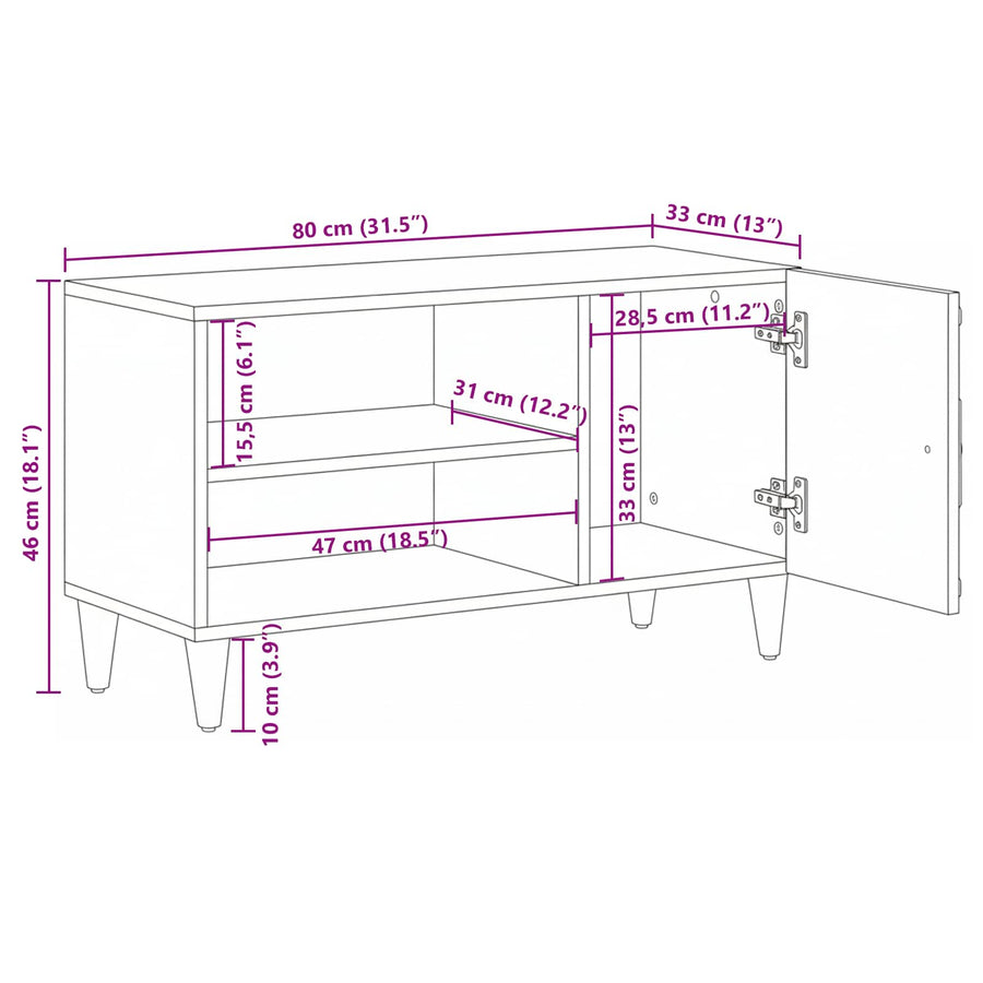 TV-kast met opslag Wit 80 x 31,5 x 46 cm Massief Mango Hout