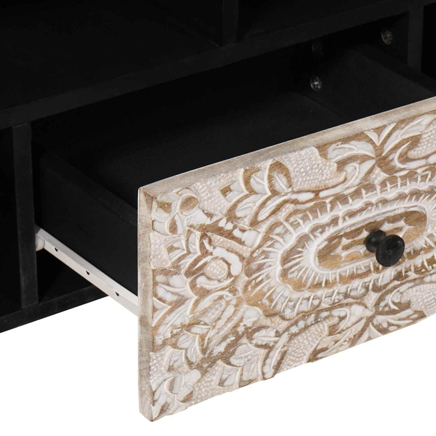 TV-kast met lade Wit 100 x 33,5 x 46 cm Massief Mango Hout