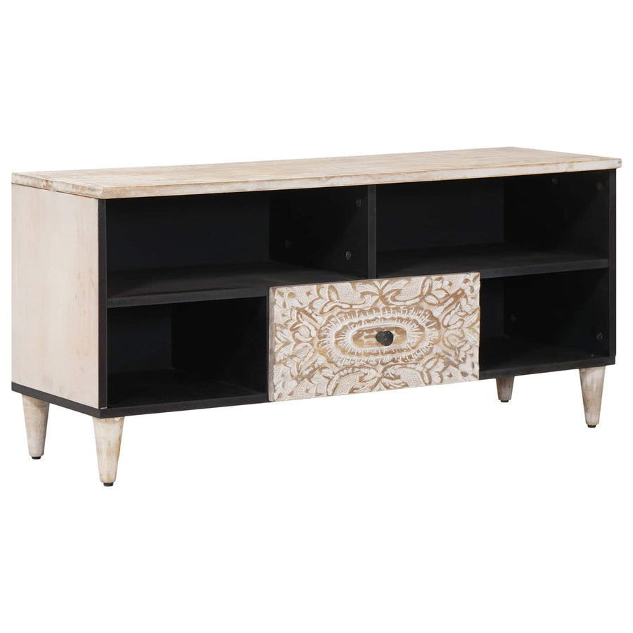 TV-kast met lade Wit 100 x 33,5 x 46 cm Massief Mango Hout