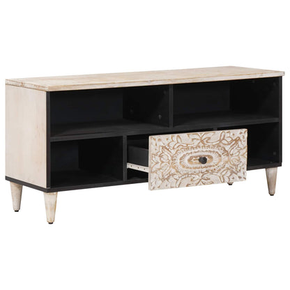 TV-kast met lade Wit 100 x 33,5 x 46 cm Massief Mango Hout