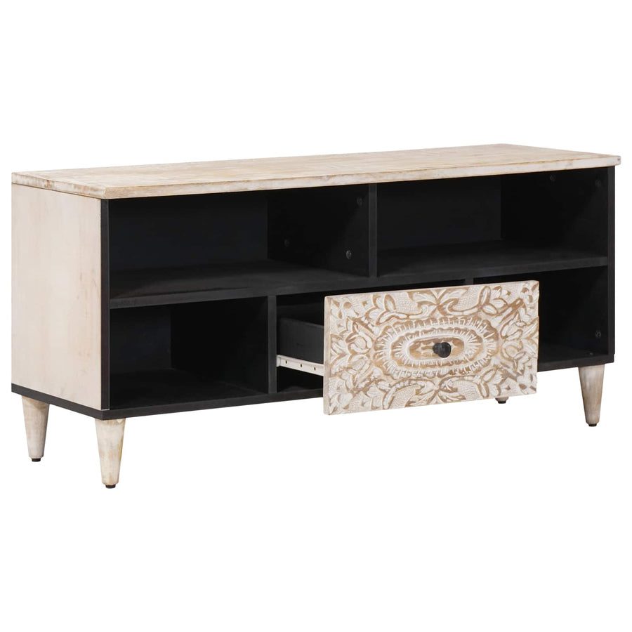 TV-kast met lade Wit 100 x 33,5 x 46 cm Massief Mango Hout