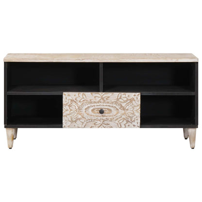 TV-kast met lade Wit 100 x 33,5 x 46 cm Massief Mango Hout